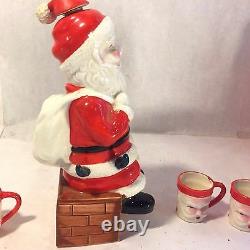 Vtg Xmas Cheer Ceramic Blushing Santa Claus Decanter w 4 Shot Mugs Dan Brechner