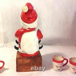 Vtg Xmas Cheer Ceramic Blushing Santa Claus Decanter w 4 Shot Mugs Dan Brechner