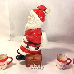 Vtg Xmas Cheer Ceramic Blushing Santa Claus Decanter w 4 Shot Mugs Dan Brechner