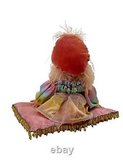 Vtg art doll artist ceramic rainbow fairy elf doll sitting on her pillow 22 in