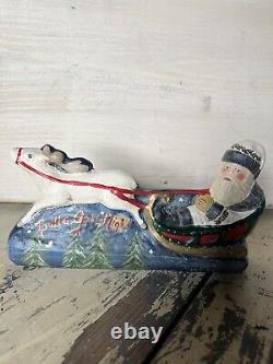 Walnut Ridge Folk Art Collectible Santa Sleigh To All A Good Night FREE SHIP