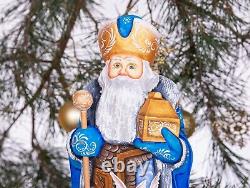 Wooden Hand carved Santa Claus Figurine 12 hand painted Nativity scene
