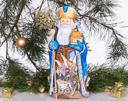 Wooden Hand carved Santa Claus Figurine 12 hand painted Nativity scene