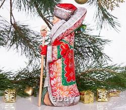 Wooden Hand carved Santa Claus Figurine, Russian Santa Ded Moroz Christmas Decor
