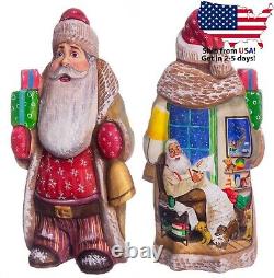 Wooden carved Santa figurine 12 Russian Santa Ded Moroz, MADE IN UKRAINE