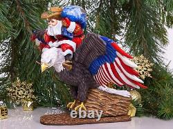 Wooden carved Santa riding a eagle, Russian Santa Ded Moroz, MADE IN UKRAINE