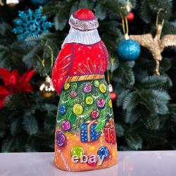 Wooden hand carved Santa Claus Figurine with dog 9, Christmas home decor indoor