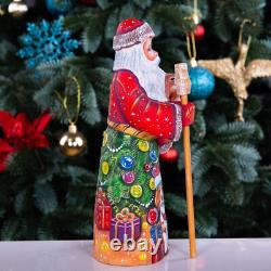 Wooden hand carved Santa Claus Figurine with dog 9, Christmas home decor indoor