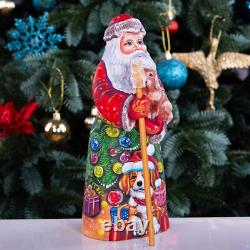 Wooden hand carved Santa Claus Figurine with dog 9, Christmas home decor indoor