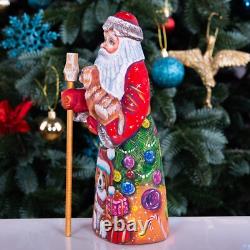 Wooden hand carved Santa Claus Figurine with dog 9, Christmas home decor indoor