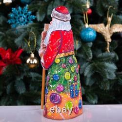 Wooden hand carved Santa Claus Figurine with dog 9, Christmas home decor indoor
