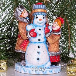 Wooden hand carved Snowman figurine 8, handmade home Christmas decor