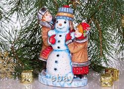 Wooden hand carved Snowman figurine 8, handmade home Christmas decor