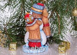 Wooden hand carved Snowman figurine 8, handmade home Christmas decor