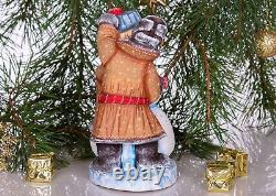 Wooden hand carved Snowman figurine 8, handmade home Christmas decor