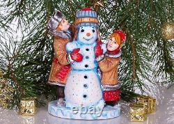 Wooden hand carved Snowman figurine 8, handmade home Christmas decor