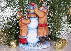 Wooden hand carved Snowman figurine 8, handmade home Christmas decor