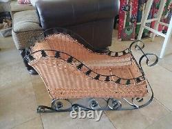 X Large Vintage Wicker Rattan Santa's Sleigh 21 X 32 X 13 Christmas Gift 13 Lbs