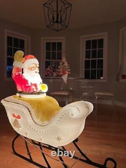 XL Vtg Santa Claus On Sleigh X-mas Blow Mold Light Up 38 X 36 X 16 Lawn Decor