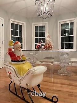 XL Vtg Santa Claus On Sleigh X-mas Blow Mold Light Up 38 X 36 X 16 Lawn Decor