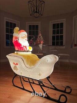 XL Vtg Santa Claus On Sleigh X-mas Blow Mold Light Up 38 X 36 X 16 Lawn Decor