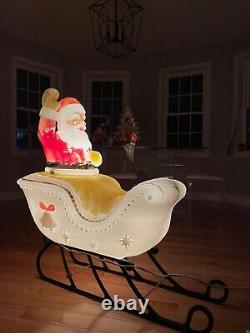 XL Vtg Santa Claus On Sleigh X-mas Blow Mold Light Up 38 X 36 X 16 Lawn Decor