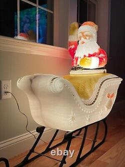 XL Vtg Santa Claus On Sleigh X-mas Blow Mold Light Up 38 X 36 X 16 Lawn Decor