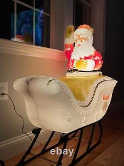 XL Vtg Santa Claus On Sleigh X-mas Blow Mold Light Up 38 X 36 X 16 Lawn Decor