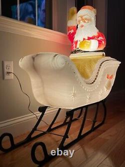 XL Vtg Santa Claus On Sleigh X-mas Blow Mold Light Up 38 X 36 X 16 Lawn Decor